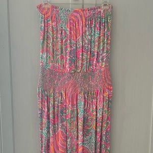 Lilly Pulitzer Strapless Maxi Dress Smocked Waist Size S